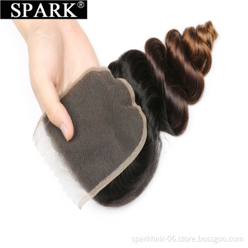 Spark Ombre Loose Wave Bundles with Closure 10A Brazilian Ombre Weave Human Hair Bundle   1b/4/30 with 4x4 Lace Closure